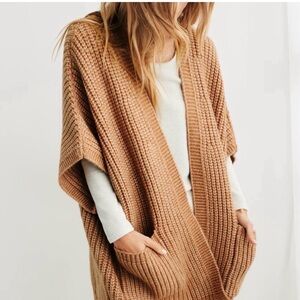 Aerie Tan Knit Poncho Sweater